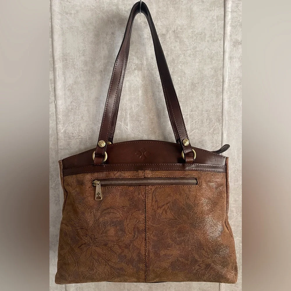 Patricia Nash Poppy Tote Peruvian Tooling Nappa Etched Floral Brown Shoulder Bag